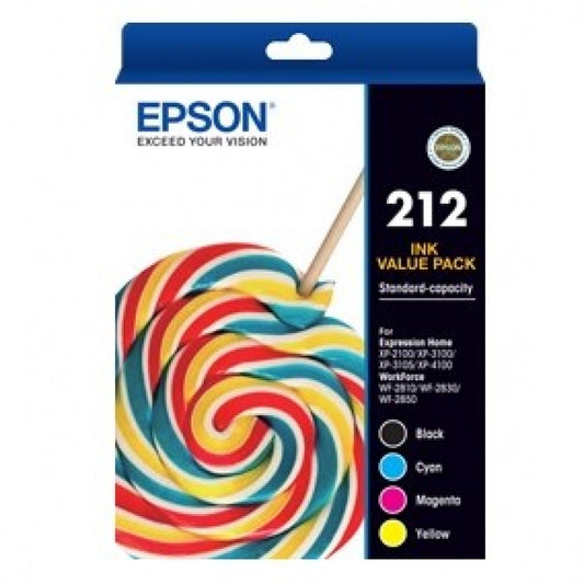 Epson Printer 212 Value Pack BK/C/M/Y Ink Cartridges - C13T02R692